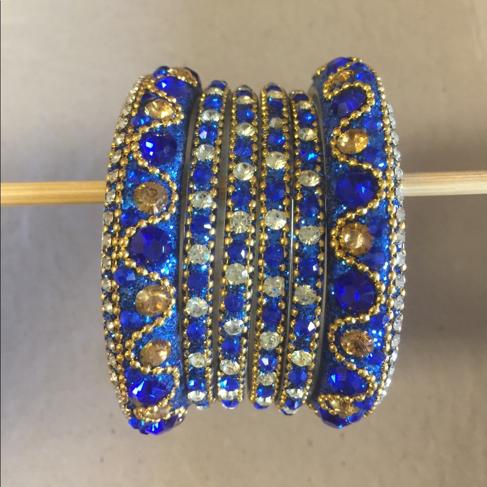 Blue gold silver bangles set